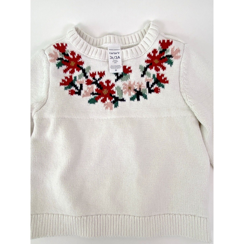 Carter's Girls Sweater White Size 3T Winter Christmas Cotton Colorful